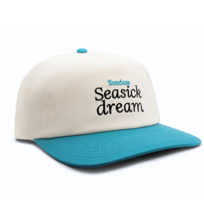 Seasick Dream Teal and White Cotton 5 Split Panel Hat