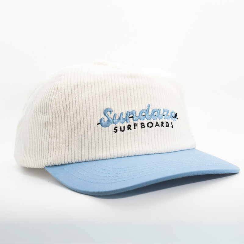Sundaze Surfboards Blue and White Corduroy and Cotton 5 Split Panel Hat
