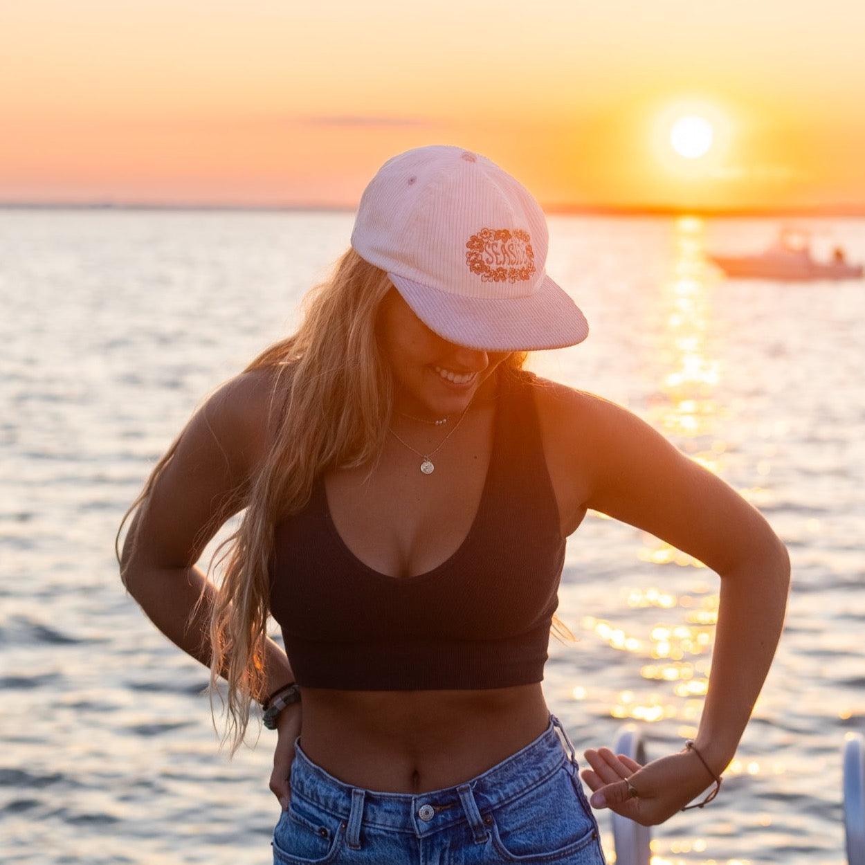 "The Seaside" White and Blue Corduroy 5-panel Hat