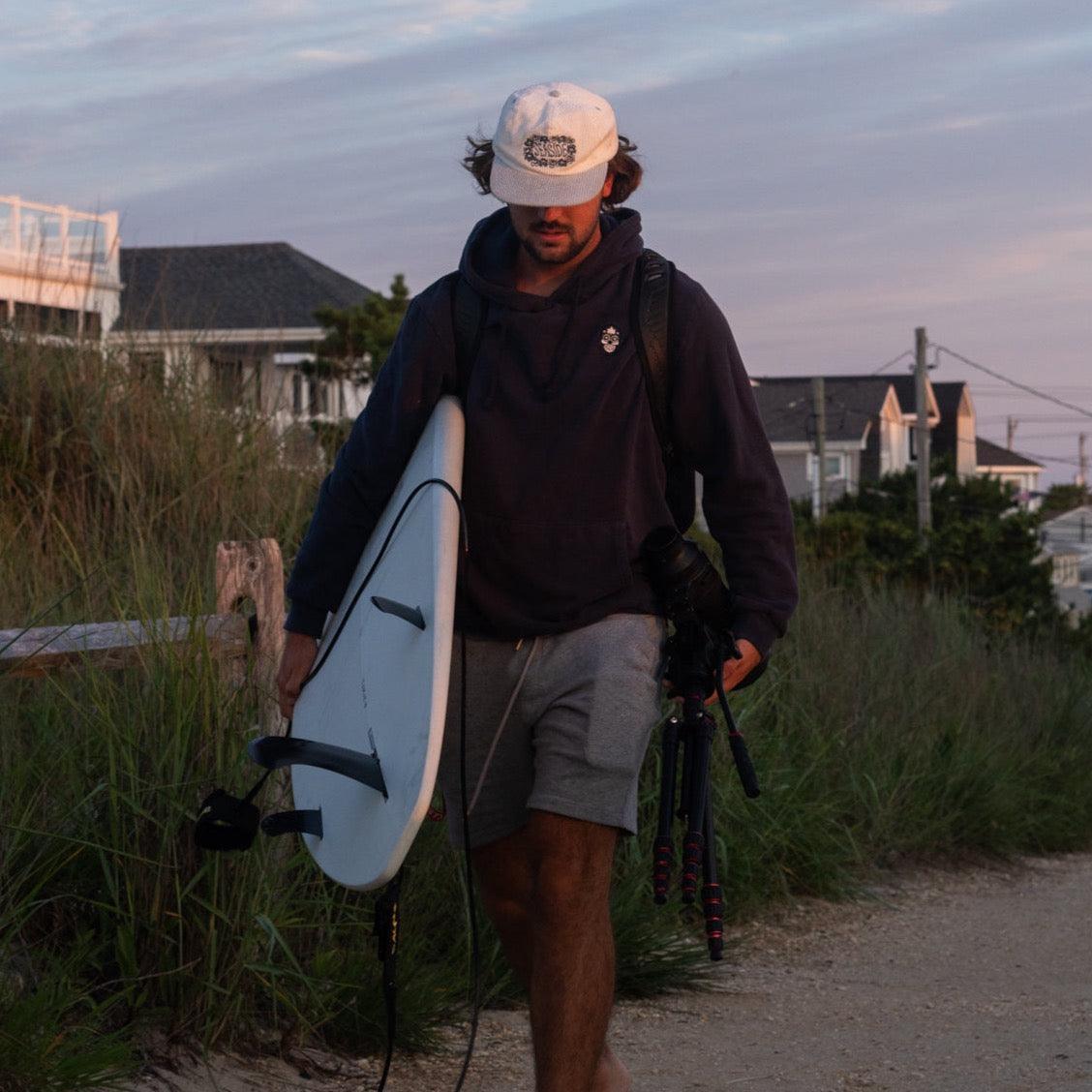 "The Seaside" White and Blue Corduroy 5-panel Hat