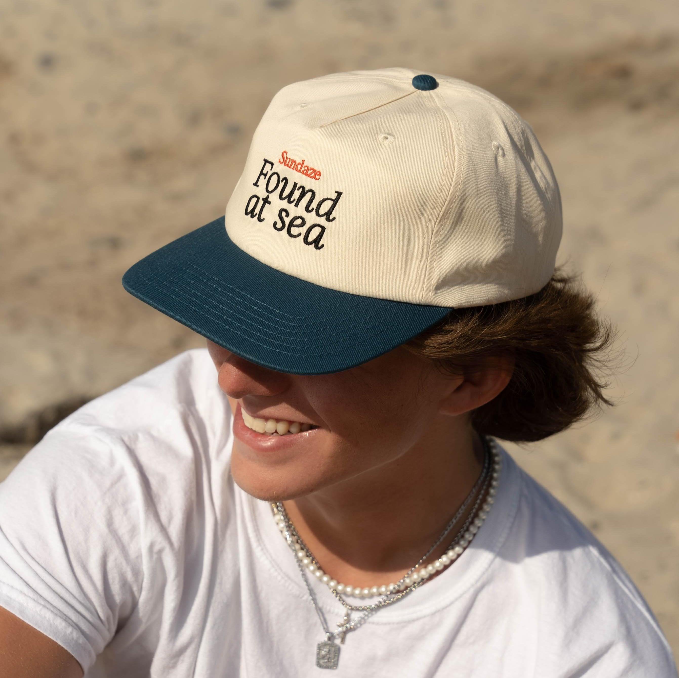 Found at Sea Teal and Off White Cotton 5 Split Panel Hat-SunDaze California