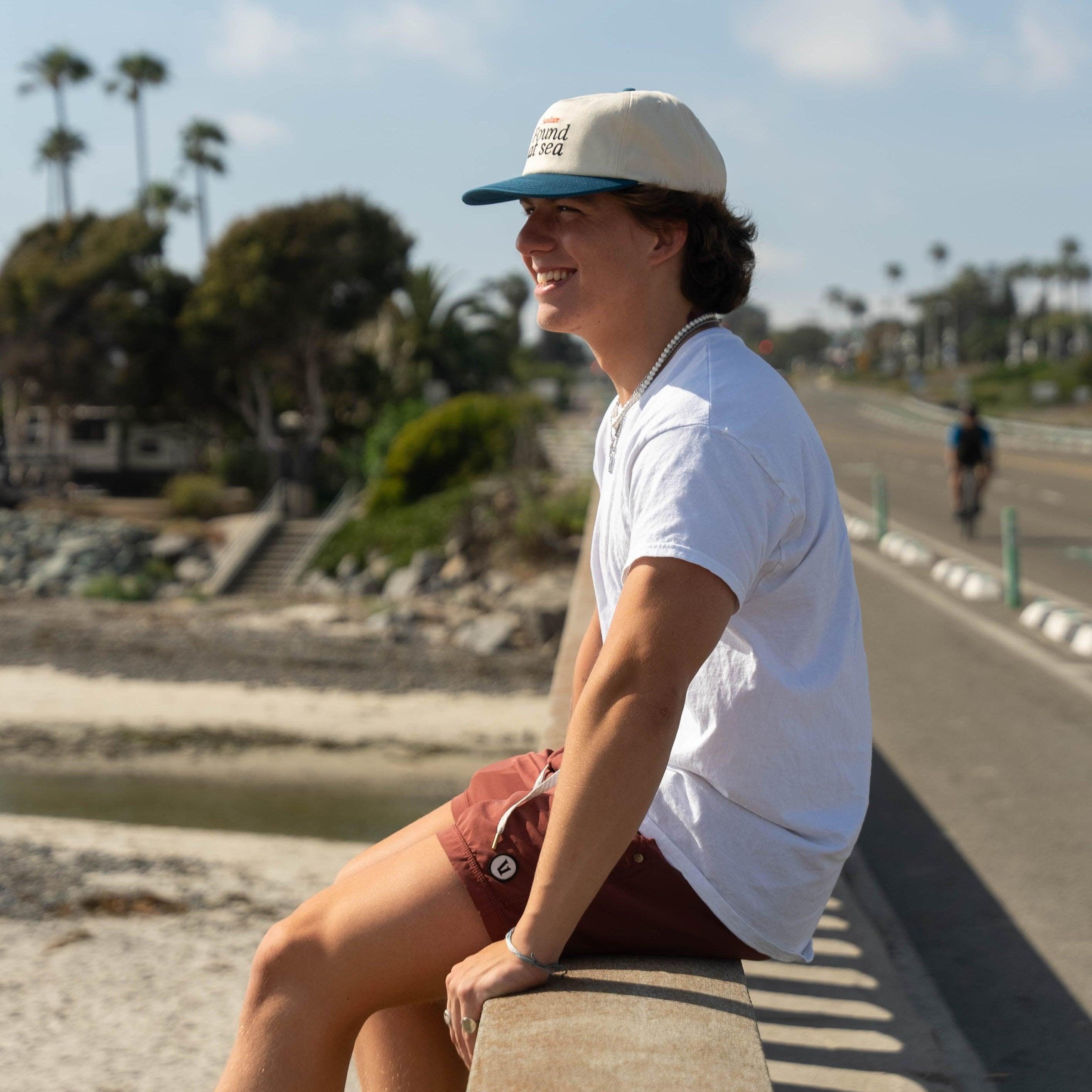 Found at Sea Teal and Off White Cotton 5 Split Panel Hat-SunDaze California