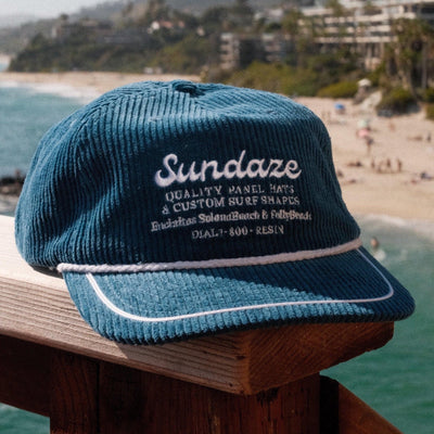 Dark Blue Sundaze Surf Shapes Corduroy Hat - 5 Panel Corduroy Snap Back