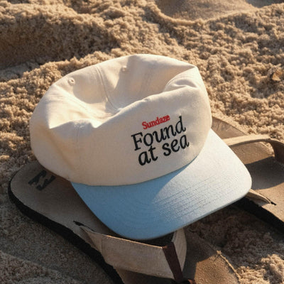 Found at Sea Teal Blue and White Cotton 5 Split Panel Hat