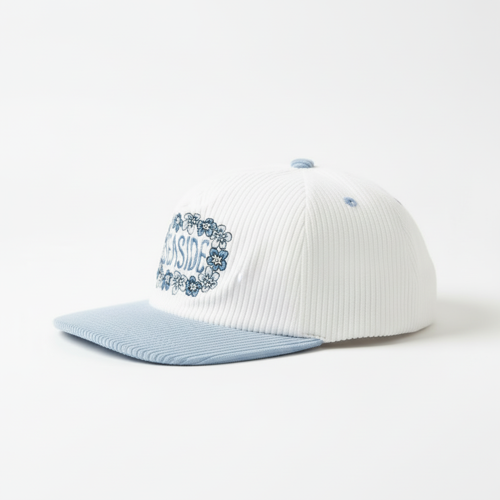 White and Blue Corduroy 5-panel Hat "The Seaside"