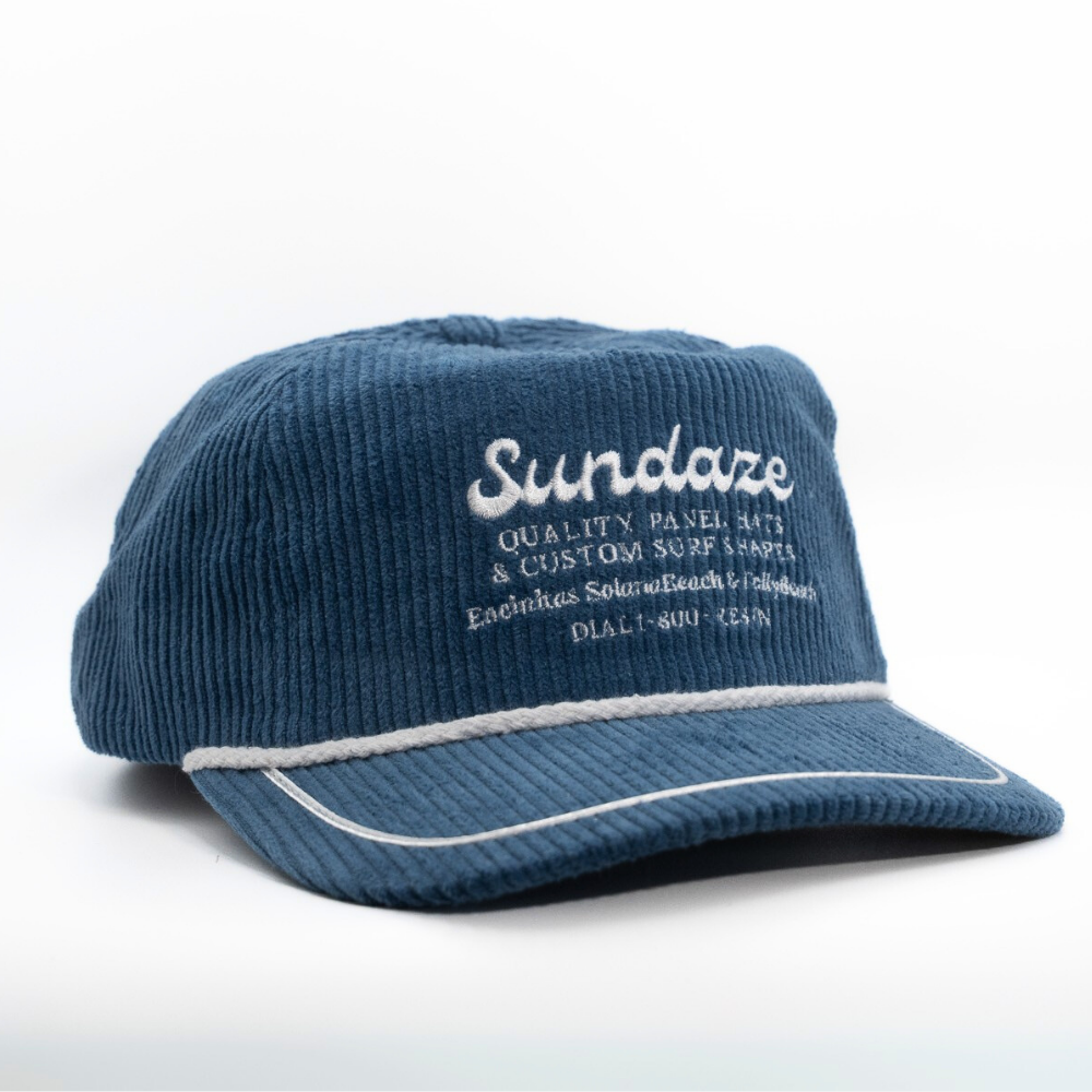 Dark Blue Sundaze Surf Shapes Corduroy Hat - 5 Panel Corduroy Snap Back