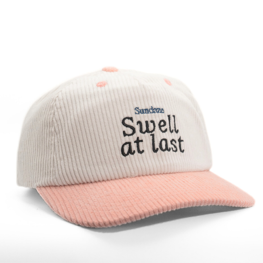 Swell at Last pink and White Corduroy Hat - 5 Panel Corduroy Snap Back