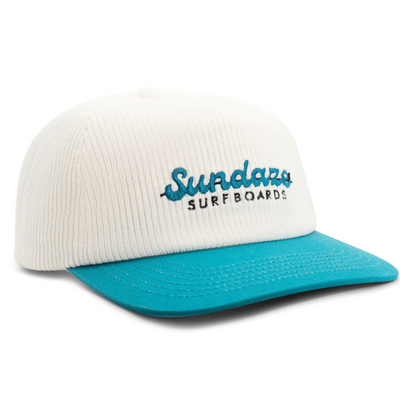 Sundaze Surfboards Teal and White Corduroy and Cotton 5 Split Panel Hat