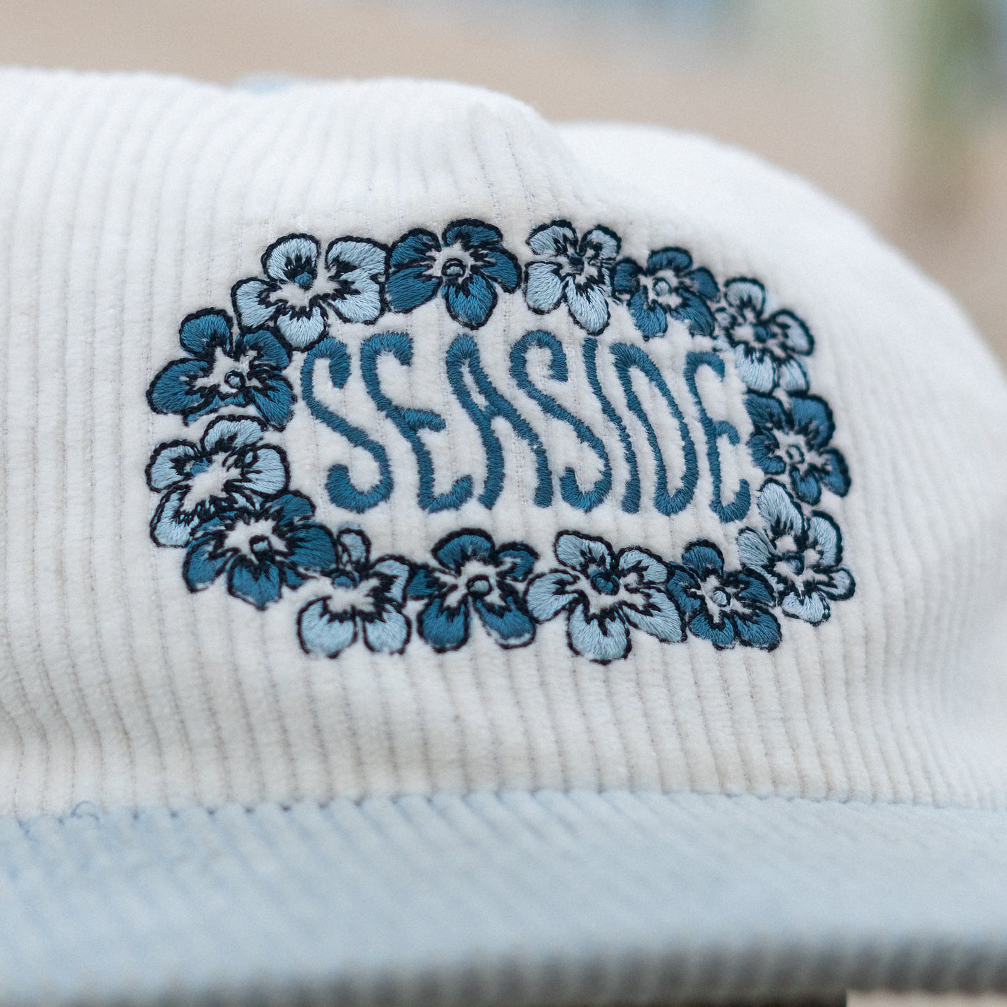"The Seaside" White and Blue Corduroy 5-panel Hat