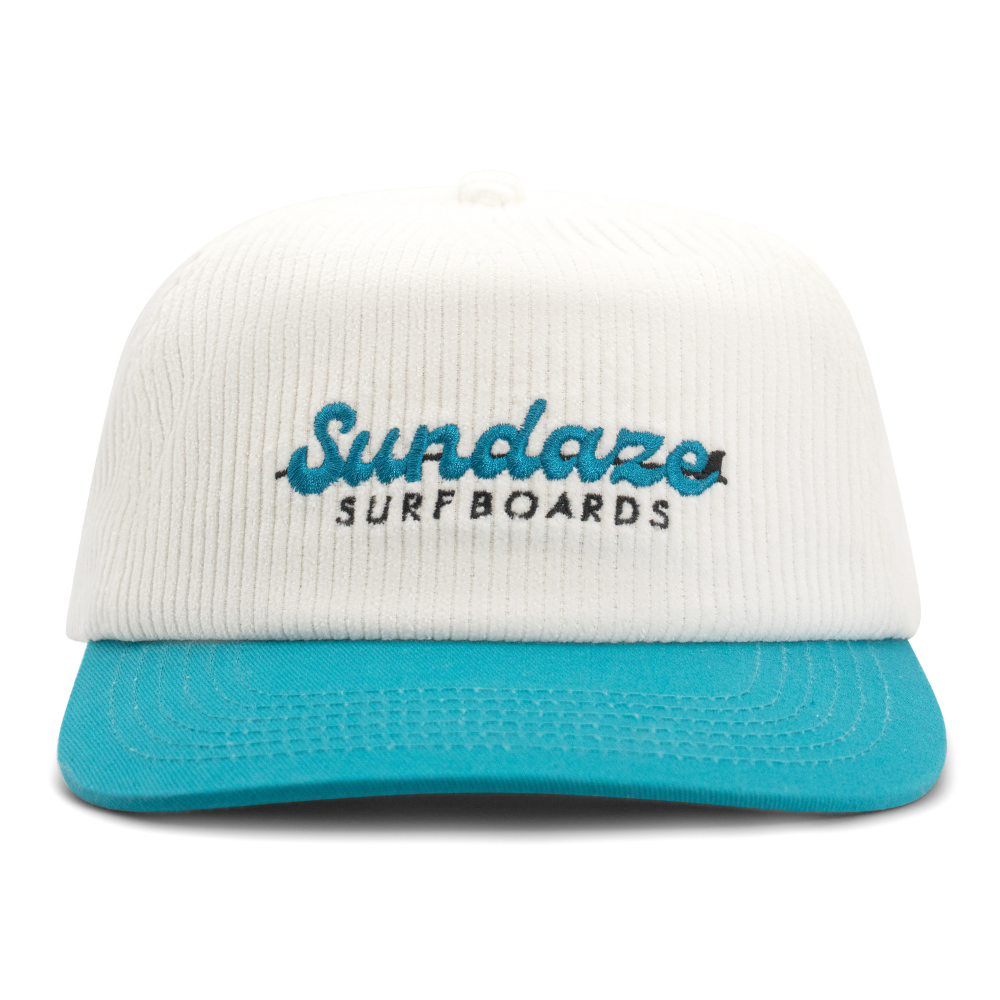 Sundaze Surfboards Teal and White Corduroy and Cotton 5 Split Panel Hat