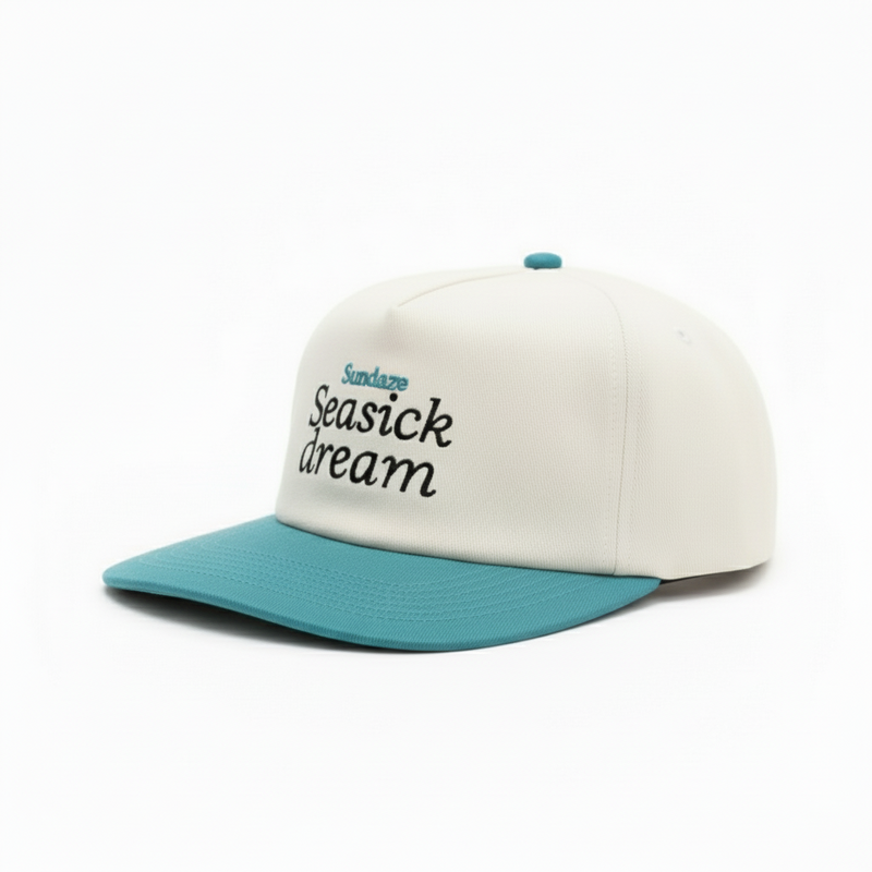 Seasick Dream Teal and White Cotton 5 Split Panel Hat