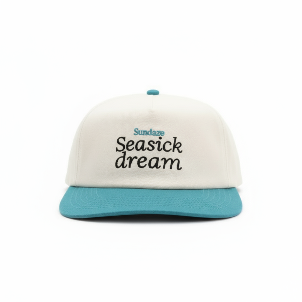 Seasick Dream Teal and White Cotton 5 Split Panel Hat