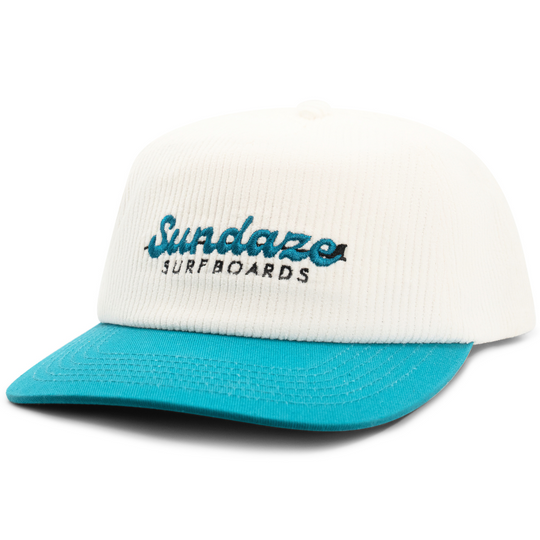 Sundaze Surfboards Teal and White Corduroy and Cotton 5 Split Panel Hat