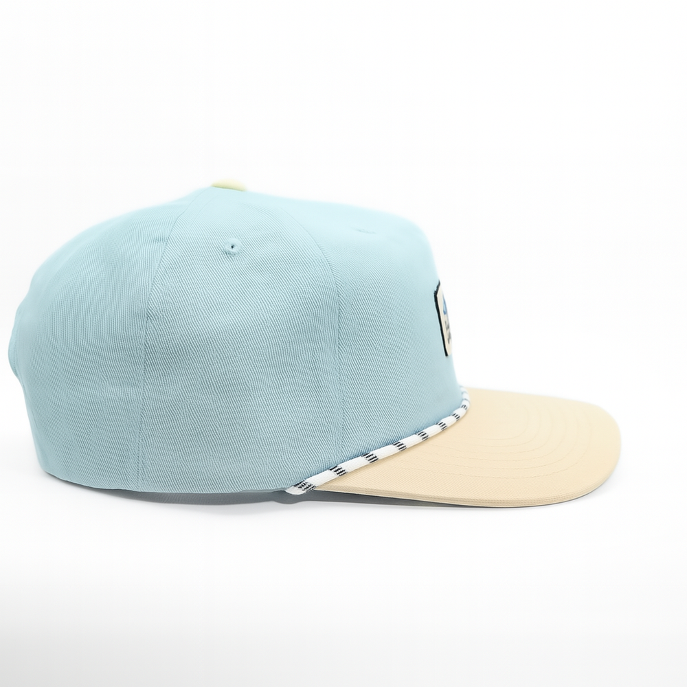 NEW Sundaze Adventure Seeker Teal and White Cotton Snapback with cord
