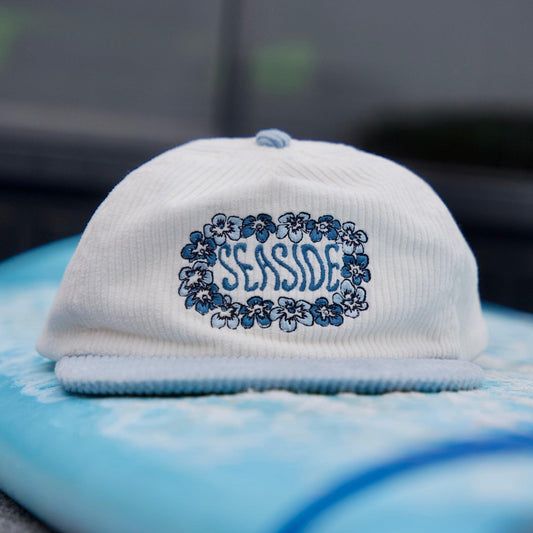 "The Seaside" White and Blue Corduroy 5-panel Hat
