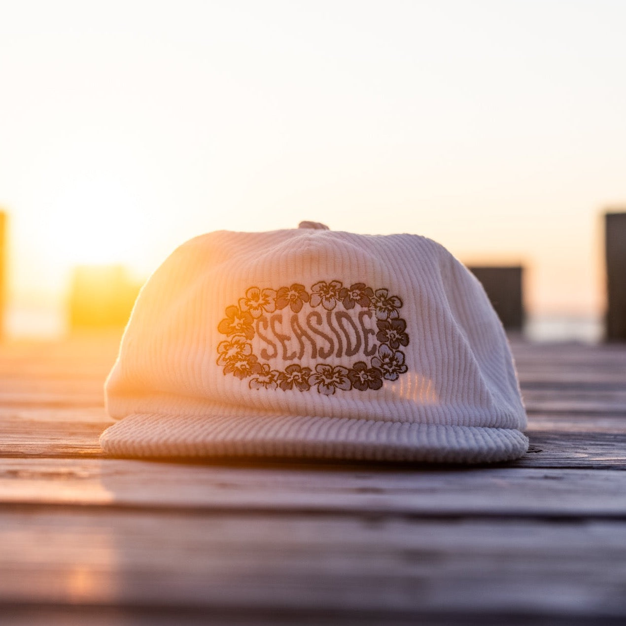 "The Seaside" White and Blue Corduroy 5-panel Hat