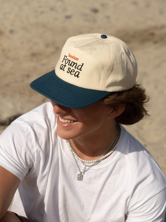 Found at Sea Teal and Off White Cotton 5 Split Panel Hat-SunDaze California