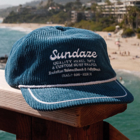 Dark Blue Sundaze Surf Shapes Corduroy Hat - 5 Panel Corduroy Snap Backp-SunDaze California