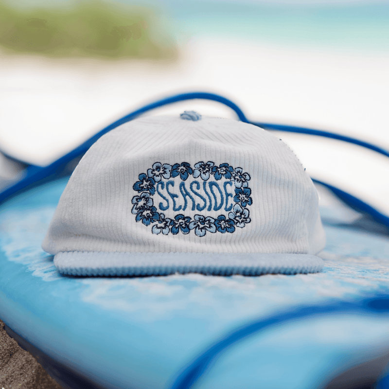 White and Blue Corduroy 5-panel Hat "The Seaside"