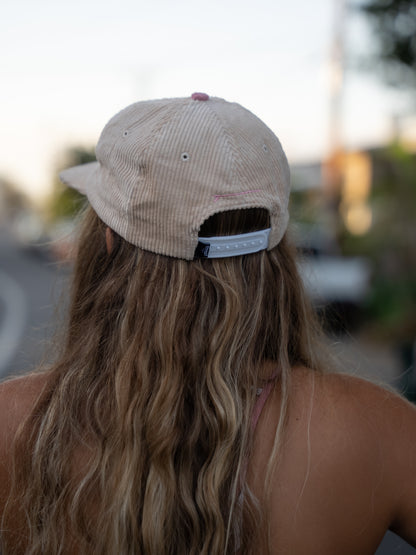 Classic 96' Circle Tan Corduroy Pink embroidered SunDaze 5-panel unstructured snap back